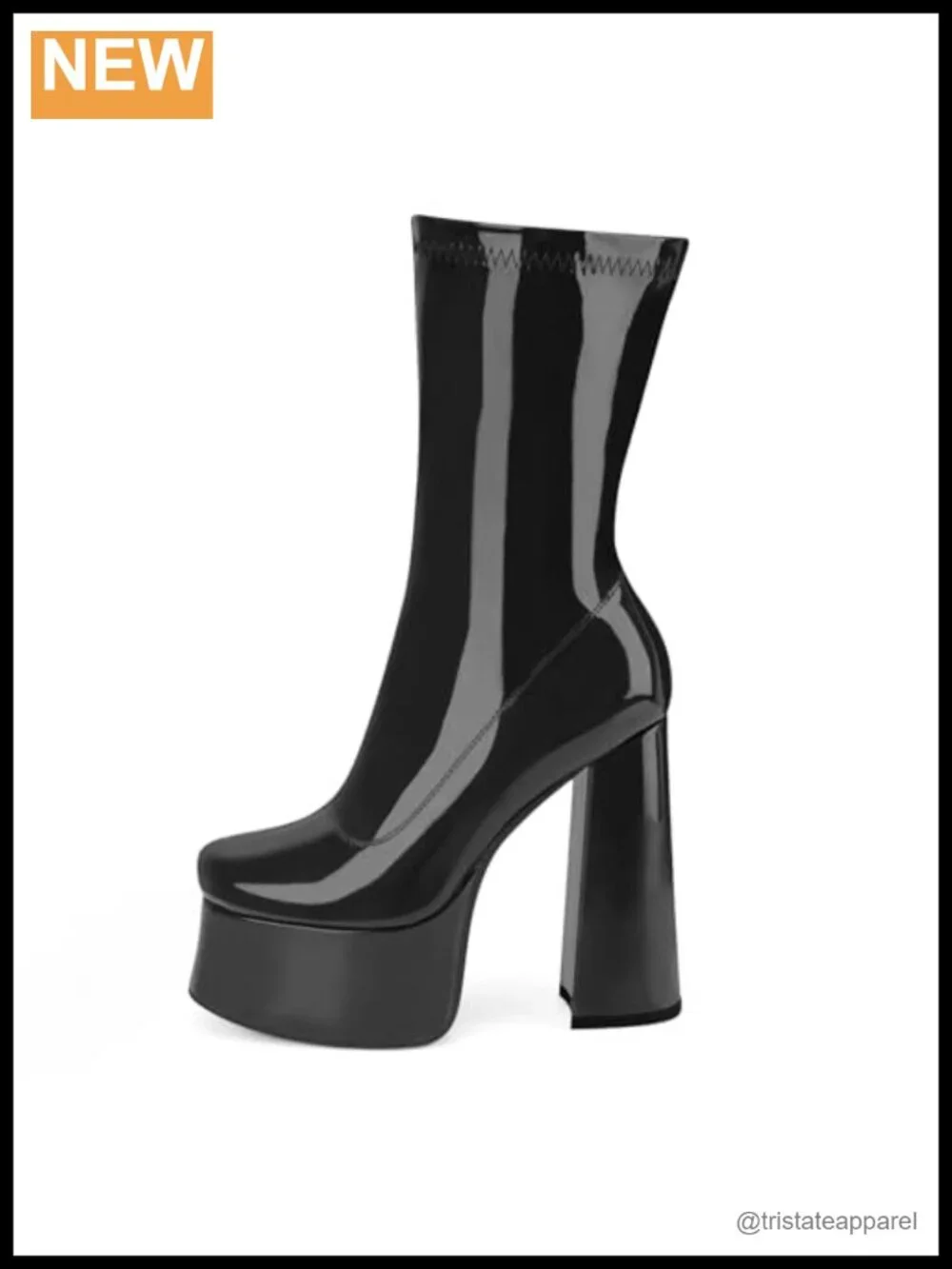 Chunky Platform Ankle Boots Patent Leather Zip Closure 5.6 Inch Heel